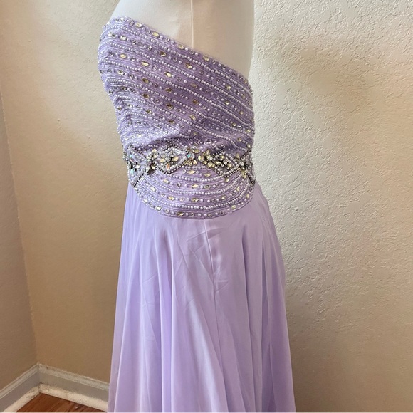 Strapless Purple A-Line with Beaded Bust - Picture 4 of 7